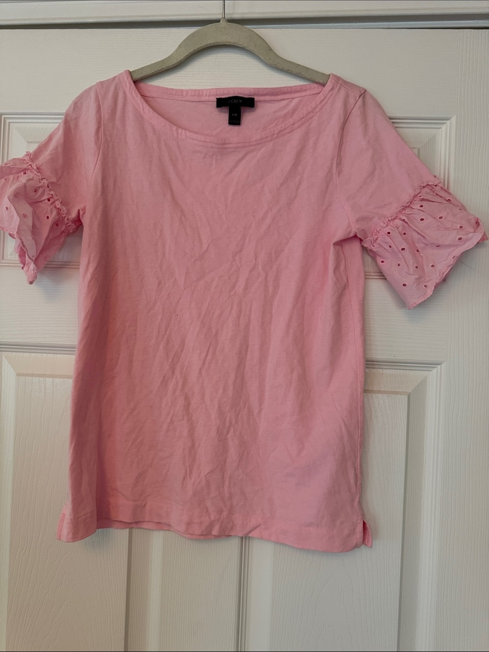 J. Crew Pink Short Sleeve Eyelet Ruffle Top